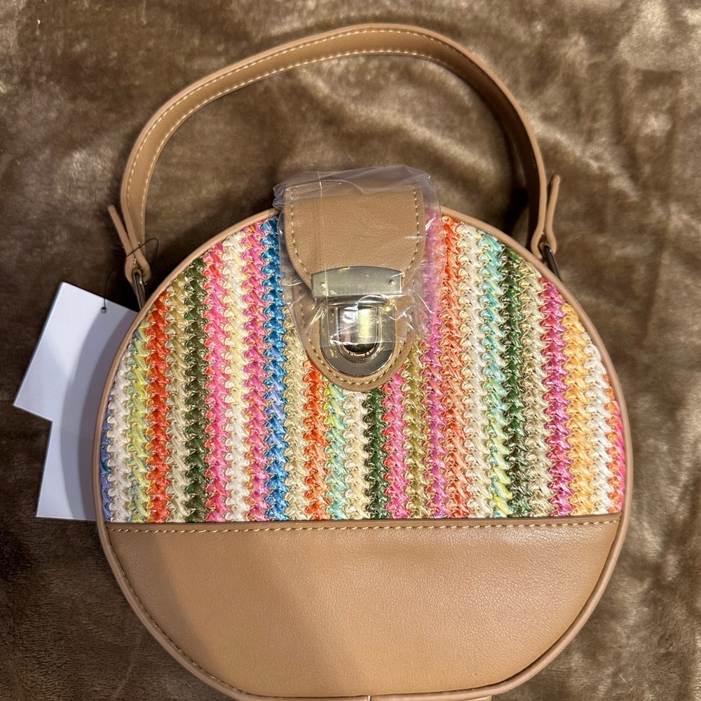 Adorable Multicolor Summer Round Woven Handbag